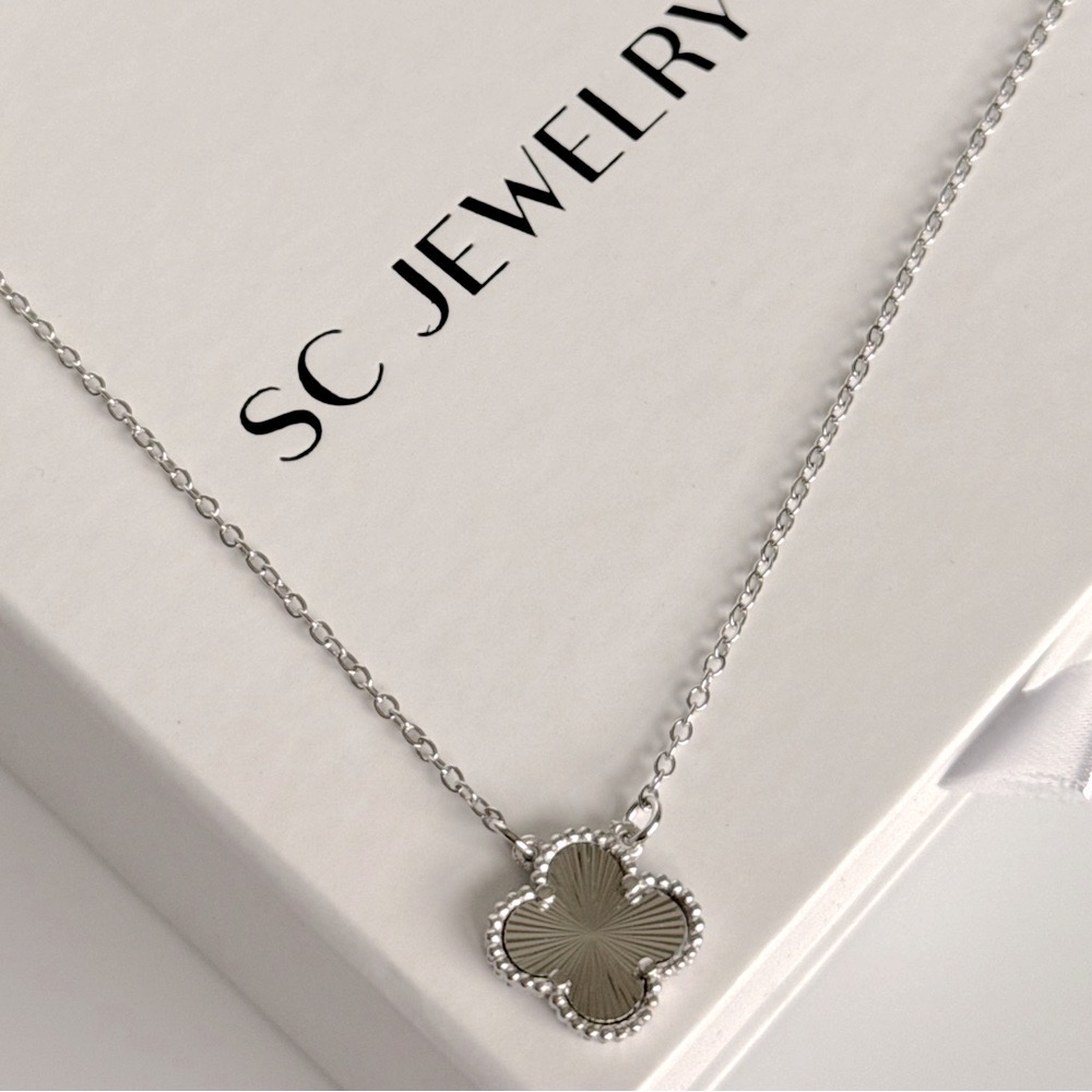 Clover Necklace Silver Tone Double Sided Luxury Jewelry